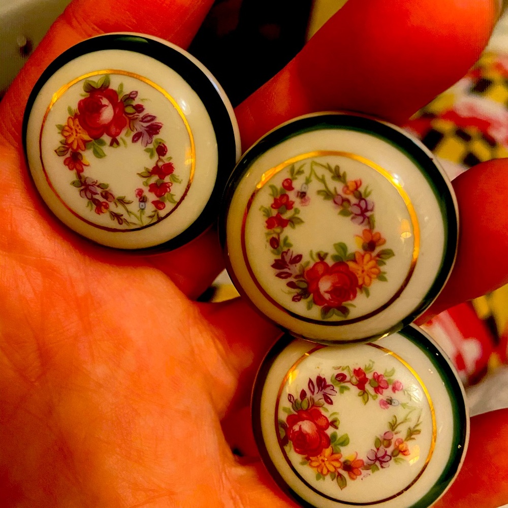 J.M. Limoges Vintage Porcelain Drawer Pulls set of three (3).